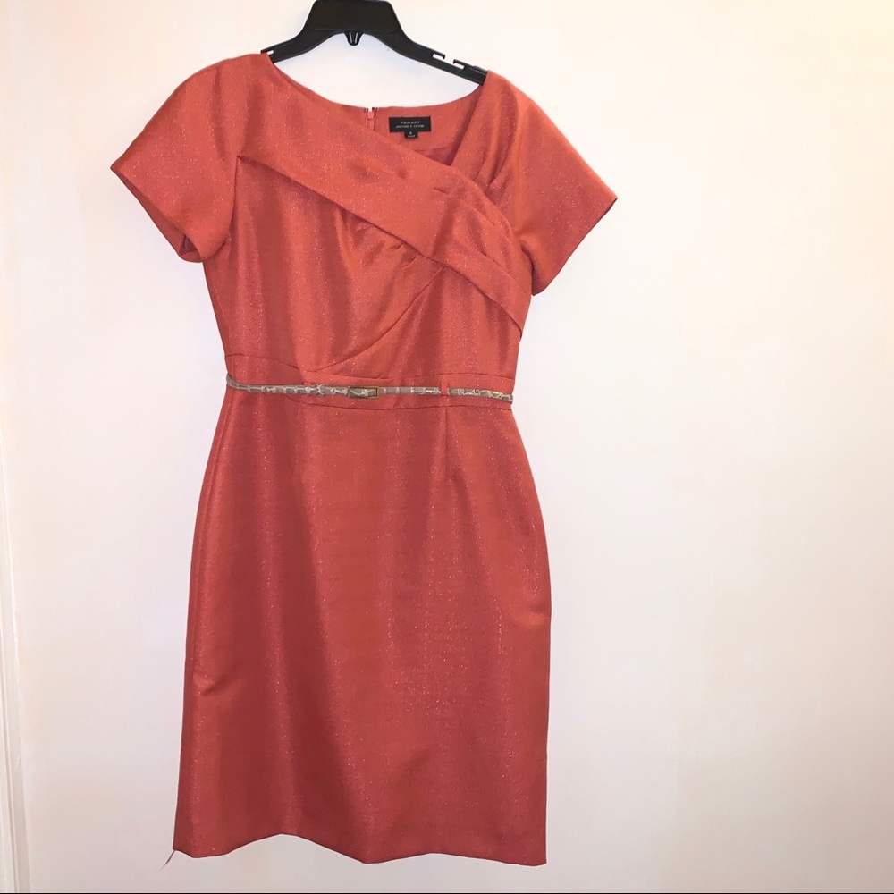 Tahari Arthur S.Levine orange capsleeve midi dress